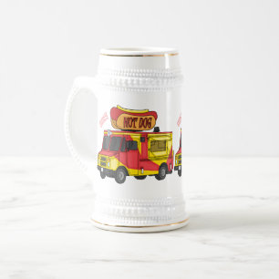 Hot dog food truck cartoon illustration  beer stein