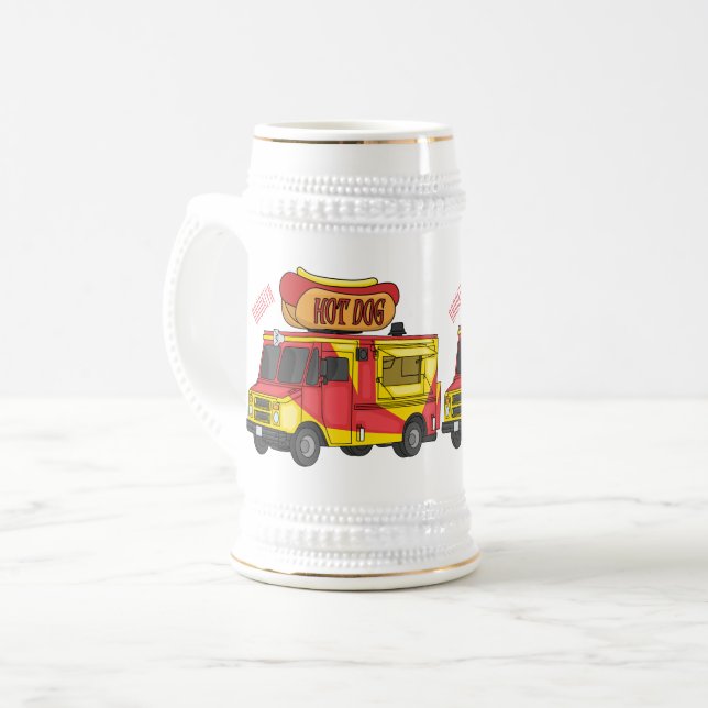 Hot dog food truck cartoon illustration  beer stein (Front Left)