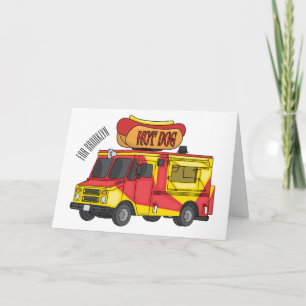 Hot dog food truck cartoon illustration card