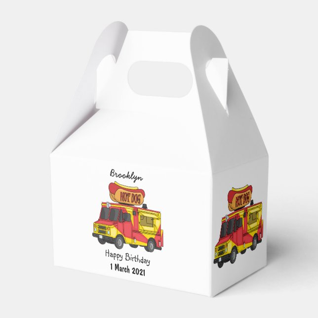 Hot dog food truck cartoon illustration favour box (Front Side)