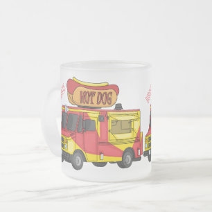 Hot dog food truck cartoon illustration frosted glass coffee mug