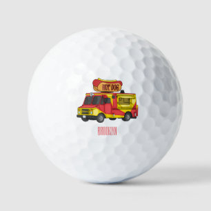 Hot dog food truck cartoon illustration golf balls