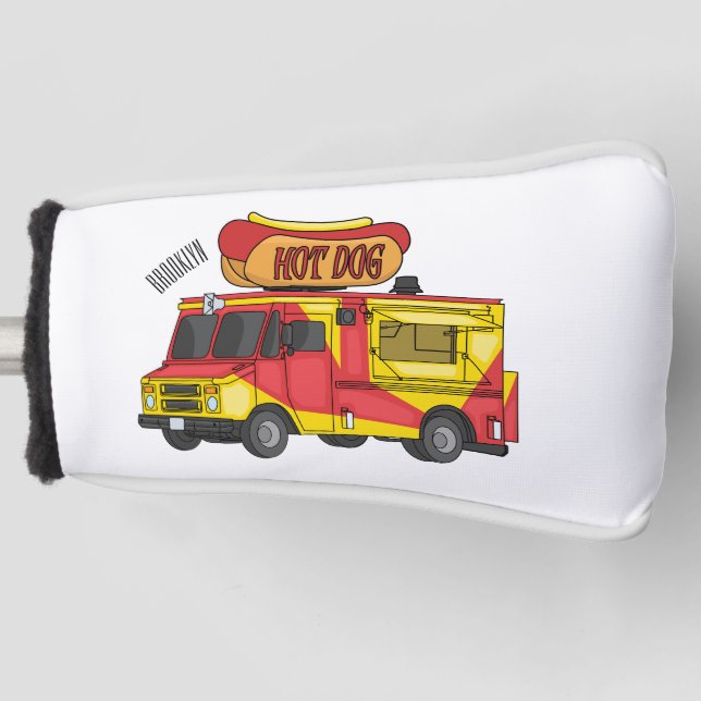 Hot dog food truck cartoon illustration golf head cover (Front)