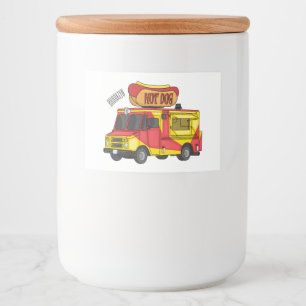 Hot dog food truck cartoon illustration label