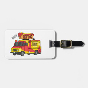 Hot dog food truck cartoon illustration  luggage tag