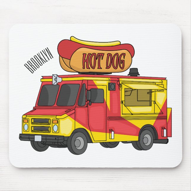 Hot dog food truck cartoon illustration mouse pad (Front)