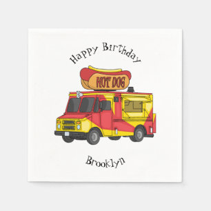 Hot dog food truck cartoon illustration napkin