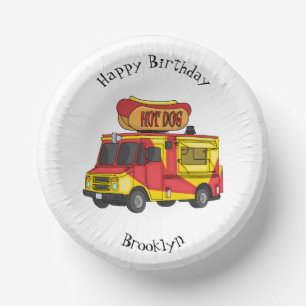 Hot dog food truck cartoon illustration paper plate