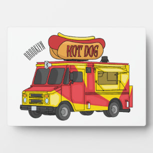 Hot dog food truck cartoon illustration plaque