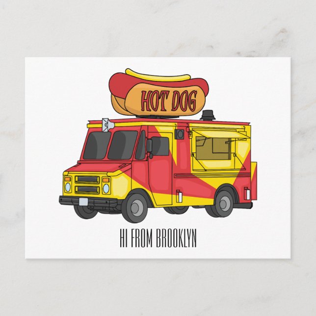 Hot dog food truck cartoon illustration postcard (Front)