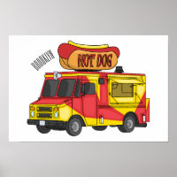 Hot dog food truck cartoon illustration