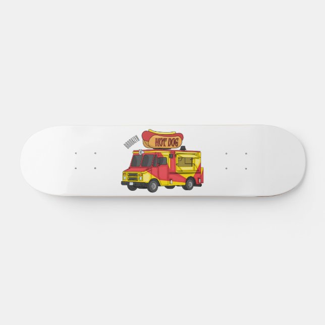 Hot dog food truck cartoon illustration skateboard (Horz)
