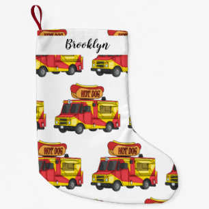 Hot dog food truck cartoon illustration  small christmas stocking