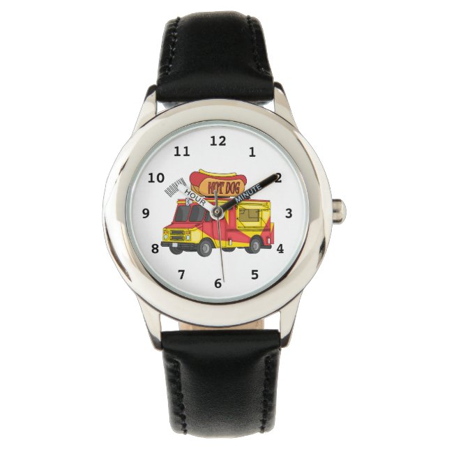 Hot dog food truck cartoon illustration  watch (Front)