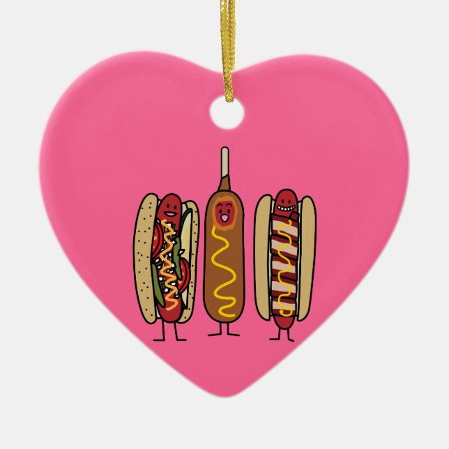 Hot Dog Friends Ceramic Tree Decoration (Front)