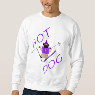 Hot Dog Funny Skiing Pug Purple Jacket and Skis Sweatshirt