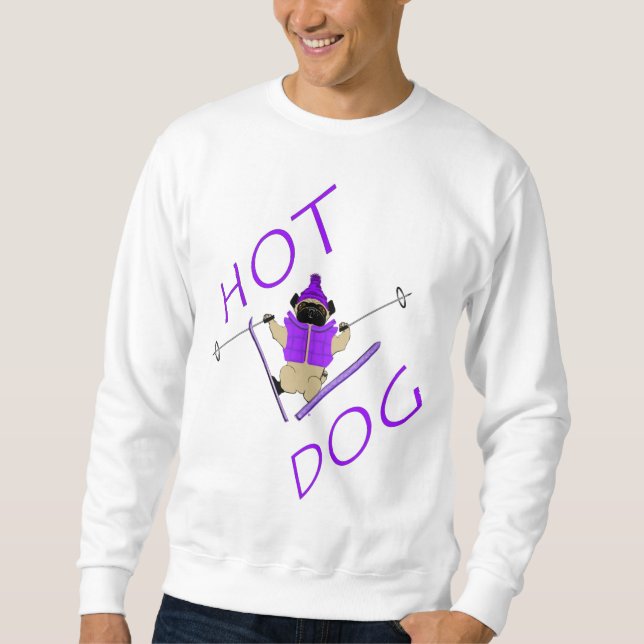 Hot Dog Funny Skiing Pug Purple Jacket and Skis Sweatshirt (Front)