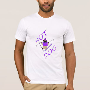 Hot Dog Funny Skiing Pug Purple Jacket and Skis T-Shirt
