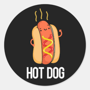 Hot Dog Funny Snack Pun Dark BG Classic Round Sticker