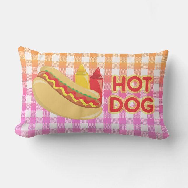 Hot Dog Gingham Picnic with Condiments Lumbar Cushion (Front)