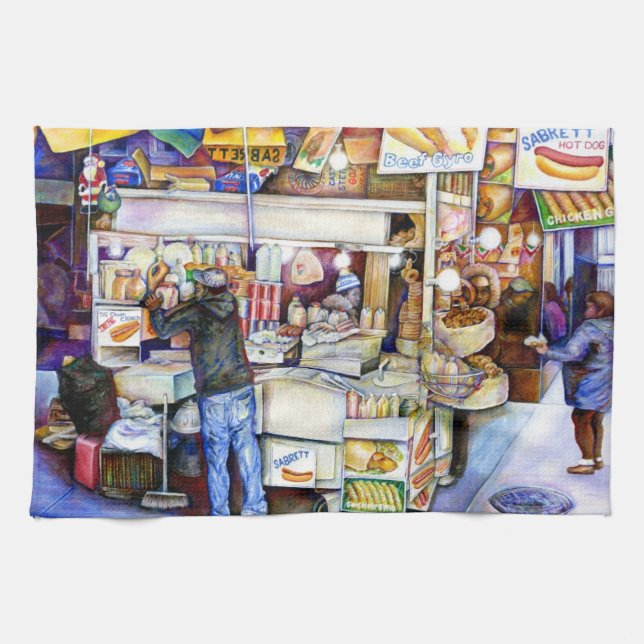 Hot Dog God, New York Tea Towel (Horizontal)