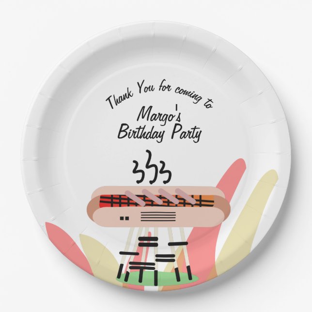 Hot Dog Grilling Birthday Party Cookout    Paper Plate (Front)