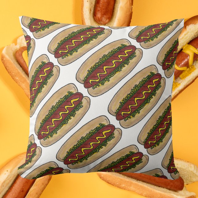 Hot Dog Hotdog Frank Wiener Relish Mustard Bun  Cushion (Hot dog pillow)