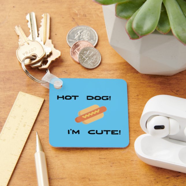 Hot Dog I'm Cute Personalised with Name Key Ring (Desk)