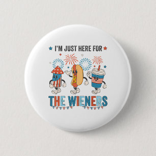 Hot Dog I'm Just Here For The Wieners Cute Retro 4 6 Cm Round Badge