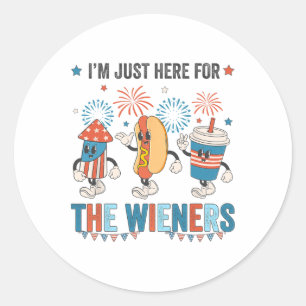 Hot Dog I'm Just Here For The Wieners Cute Retro 4 Classic Round Sticker