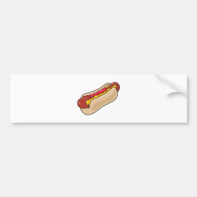 hot dog in bun with ketchup and mustard graphic bumper sticker (Front)