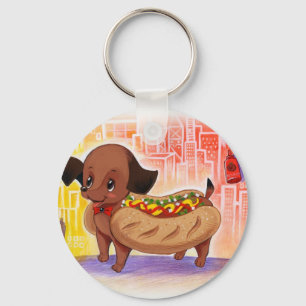 Hot Dog In The City Kitschy Cute Key Ring