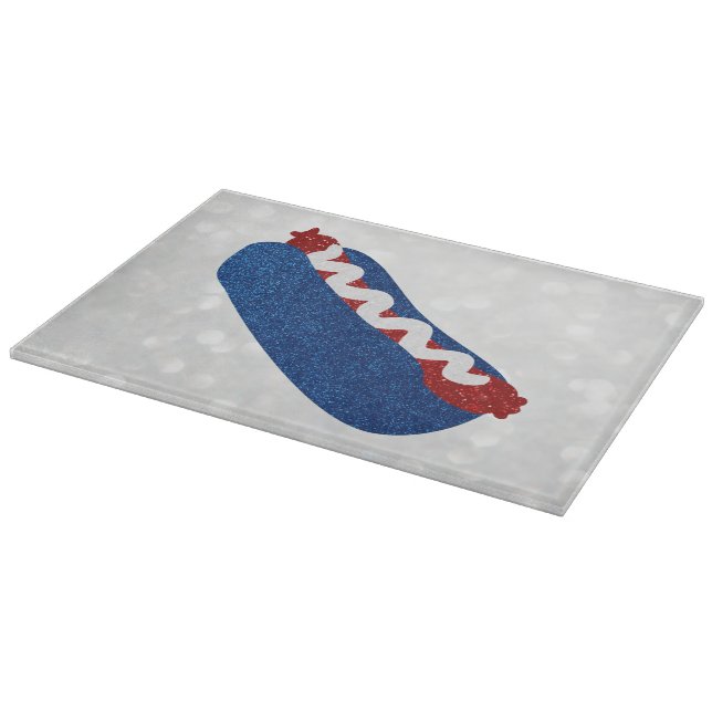 Hot Dog July 4th Glitter Cutting Board (Corner)