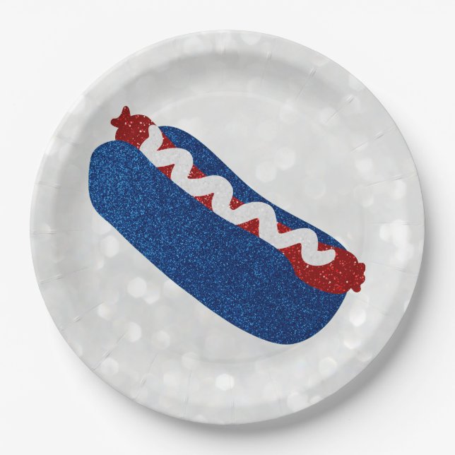 Hot Dog July 4th Glitter Paper Plate (Front)