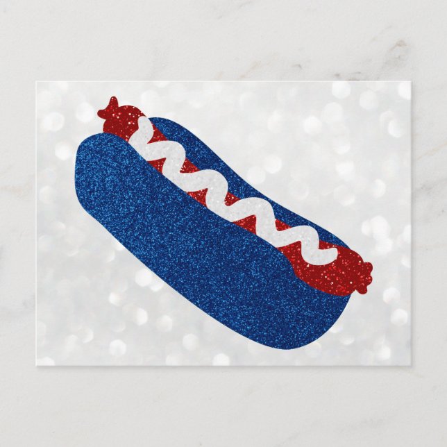 Hot Dog July 4th Glitter Postcard (Front)