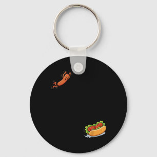 Hot Dog Jumping Into Bun Sausage Funny Bbq High Key Ring
