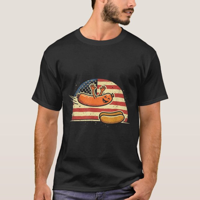 Hot Dog Jumping Into Bun T-Shirt (Front)