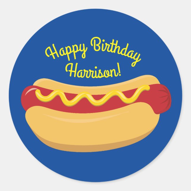 Hot Dog Kids Birthday Party Cook Out Cute Classic Round Sticker (Front)