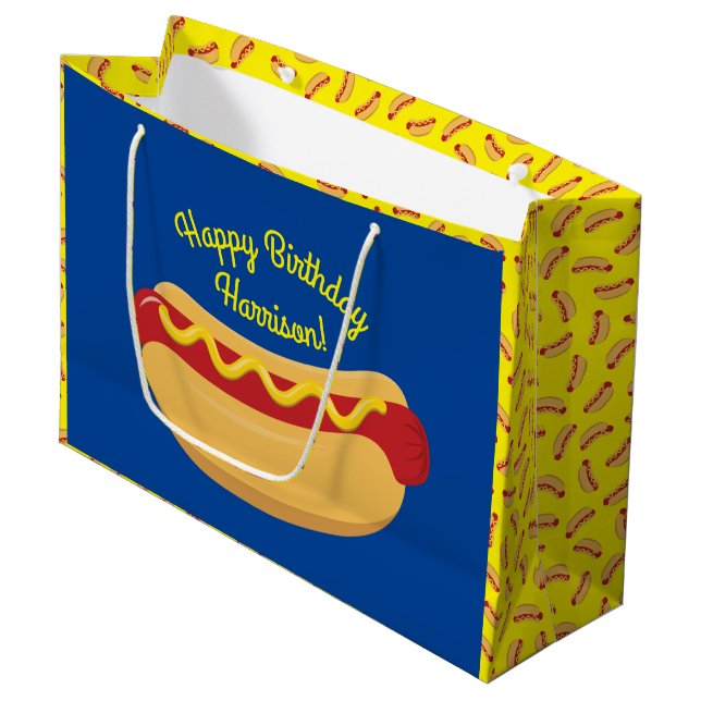 Hot Dog Kids Birthday Party Cook Out Cute Large Gift Bag (Front Angled)