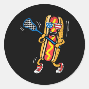 Hot-Dog Lacrosse Player 4th Of July Sport Classic Round Sticker