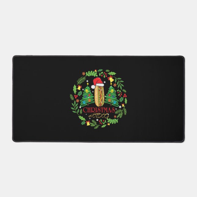 Hot Dog Lover Xmas Ugly HotDog Christmas t shirt Desk Mat (Front)