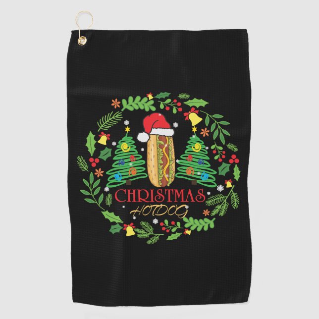 Hot Dog Lover Xmas Ugly HotDog Christmas t shirt Golf Towel (Front)