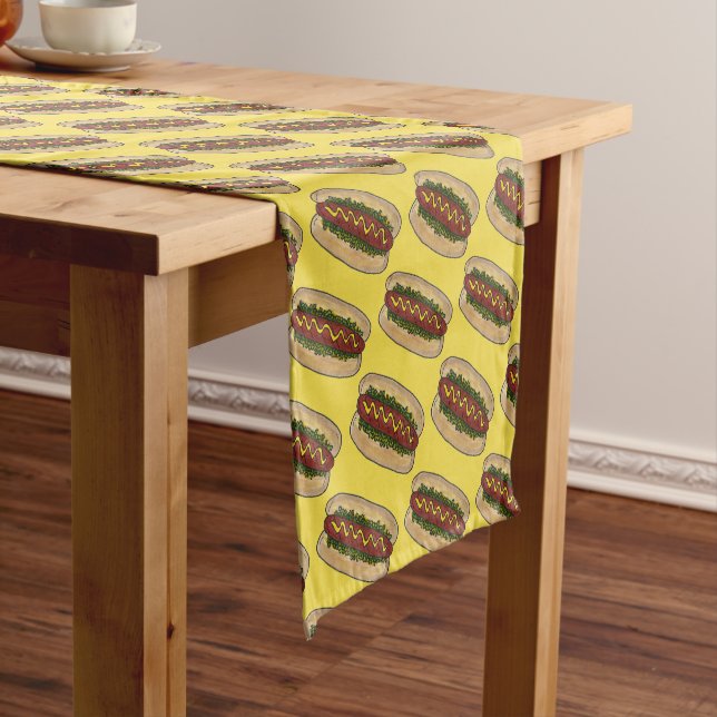 Hot Dog Mustard Relish Frankfurter Hotdog Weiner Short Table Runner (In Situ)