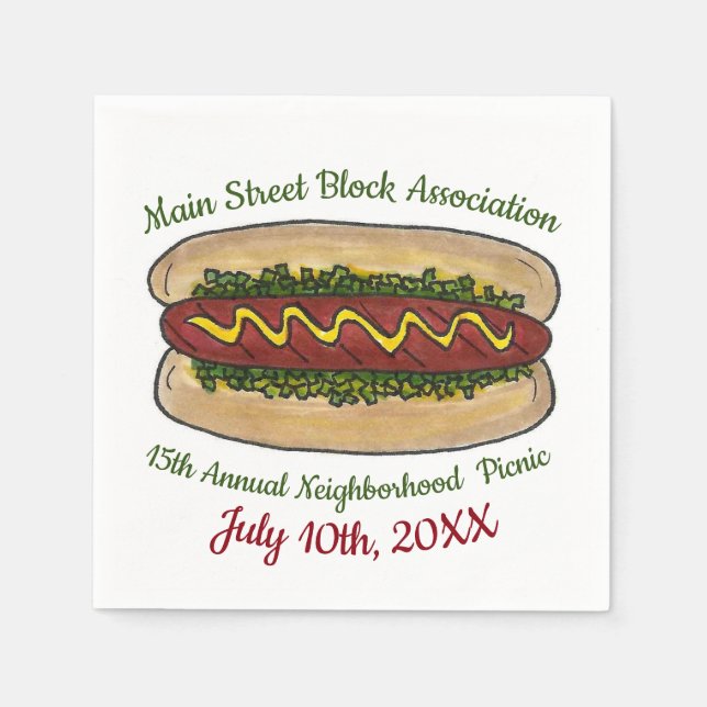 Hot Dog Neighbourhood Reunion Picnic Cookout Party Napkin (Front)