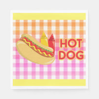 Hot Dog on Gingham Picnic Tablecloth w/ Condiments