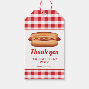 Hot Dog On Red Gingham Birthday Thank You Gift Tags