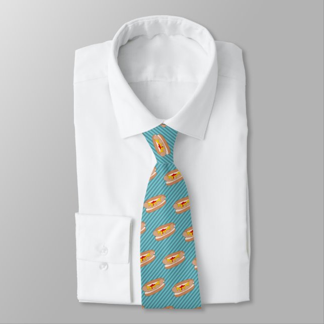 Hot Dog on Your Chosen Colour - Novelty Food Theme Tie (Tied)