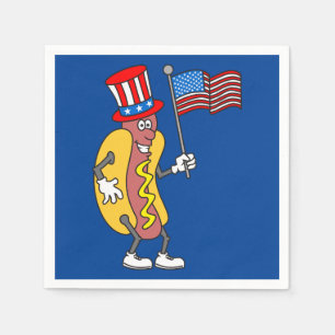 Hot Dog Patriotic Holding US Flag July 4th Napkin