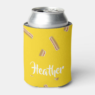 Hot dog pattern on yellow can cooler