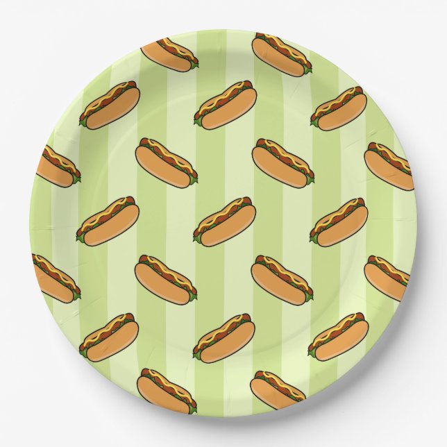 Hot Dog Pattern Paper Plate (Front)